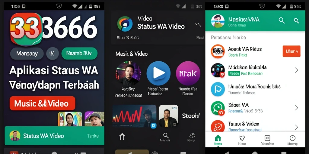 Tampilan antarmuka aplikasi 333666 dengan fitur status video yang menarik.