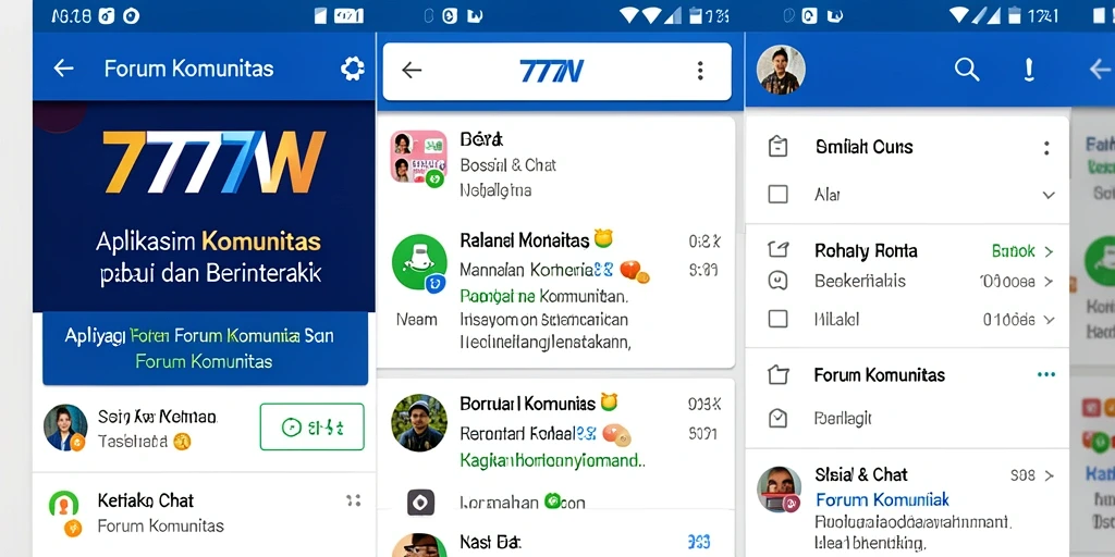Tampilan antarmuka aplikasi Forum Komunitas 7777W yang menarik.