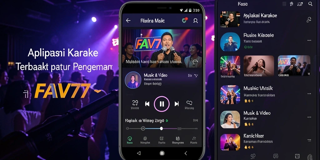 Tampilan antarmuka FAV77 dengan fitur karaoke yang menarik.