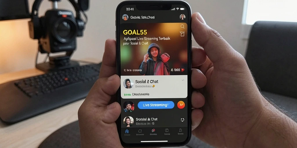 Antarmuka GOAL55 yang menarik untuk Live Streaming dan interaksi sosial.