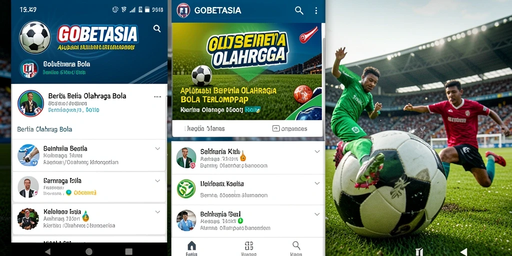 Tampilan antarmuka GOBETASIA dengan berita dan hasil olahraga bola.