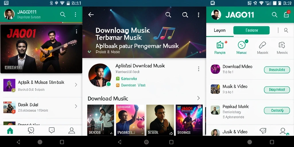 Tampilan utama JAGO11 dengan fitur Download Musik yang lengkap.