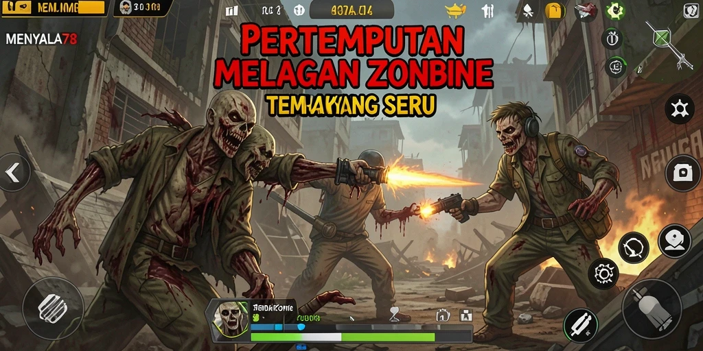 Tampilan antarmuka MENYALA78 yang menegangkan saat bertempur melawan zombie.