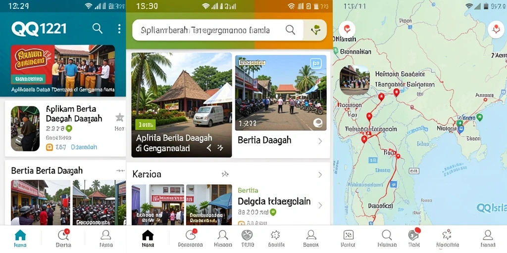 Tampilan antarmuka aplikasi <strong>QQ1221</strong> dengan fitur berita daerah.